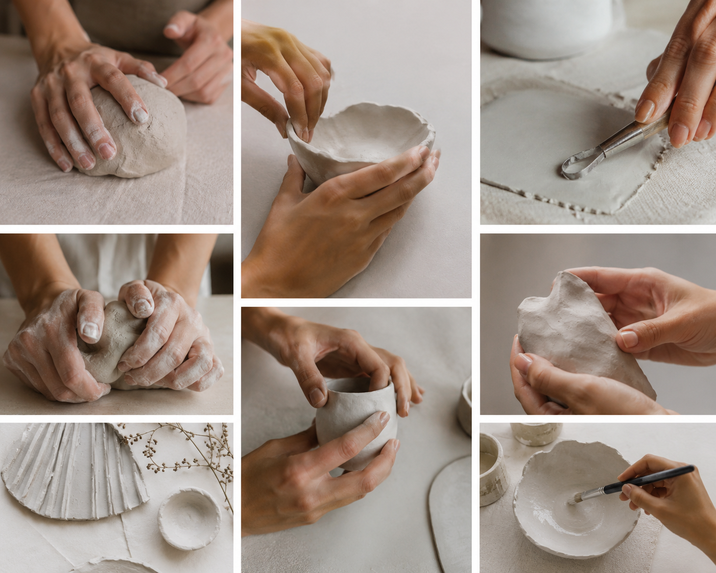 Mani che lavorano argilla e ceramica